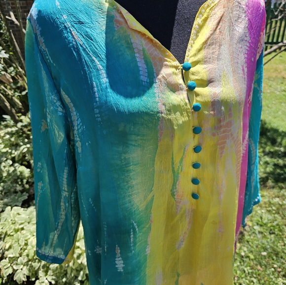 Soft Surroundings Sparkling Silk Santiago Caftan Style Lounge Ware - Picture 3 of 9